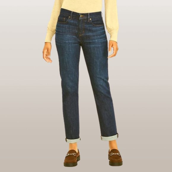 Ann Taylor LOFT Curvy Girlfriend Jeans In Dark Rinse 0 - Picture 1 of 2